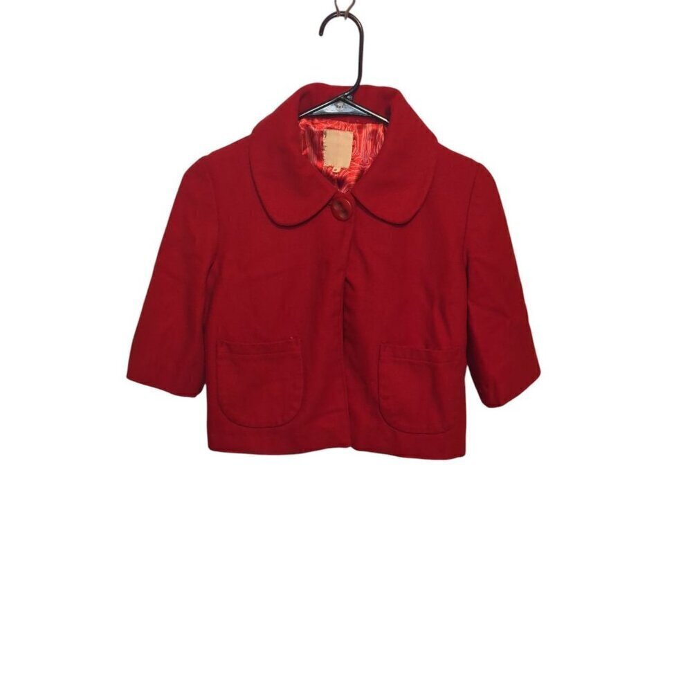 Women's Short red coat jacket Wool Blend Size Small Business Casual Pockets